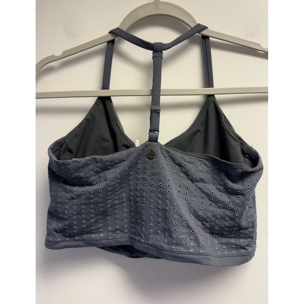 PrAna's Faro Bralette in Chalkboard Grey Medium Eyelet Halter T Back Stretch